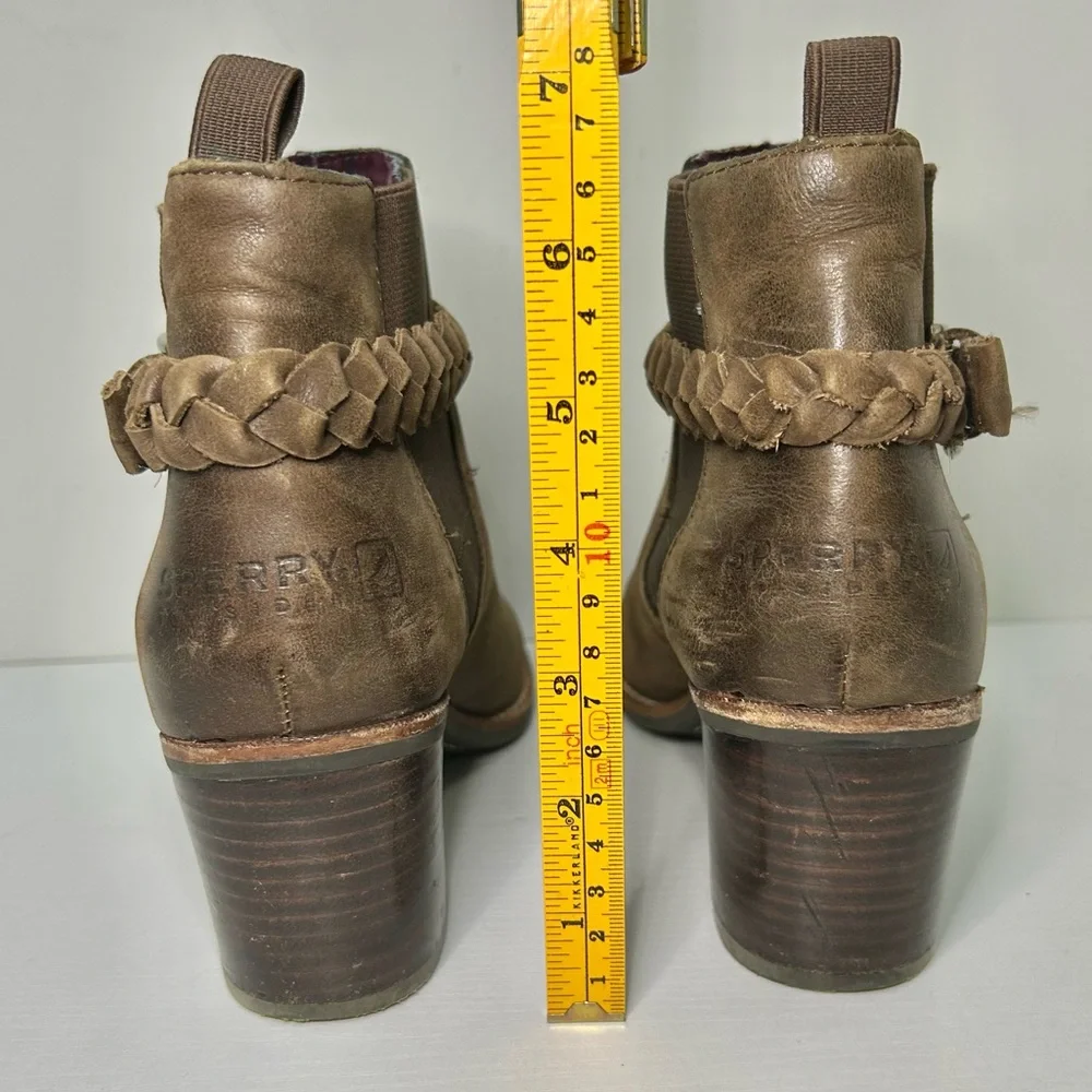 Sperry Top-Sider Liberty Brown Leather Ankle Boots Braided Buckle Detail Sz 7
